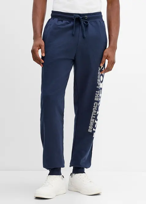 Joggebukse i 100% bomull med sporty trykk, bonprix