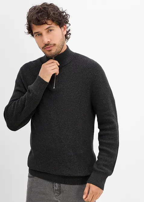 Half zip genser i 100% bomull, bonprix