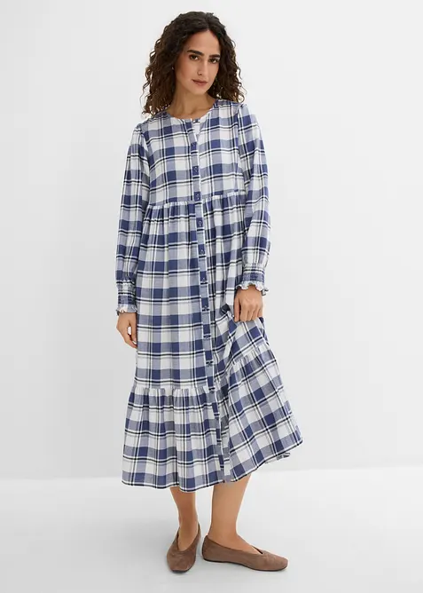 Midikjole i 100% bomullsflanell, bonprix