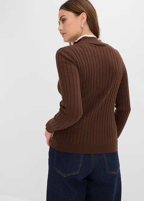 Ribbet, finstrikket genser med viskose i 2-i-1-stil, bonprix