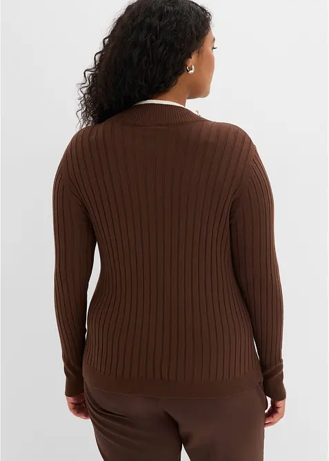 Ribbet, finstrikket genser med viskose i 2-i-1-stil, bonprix
