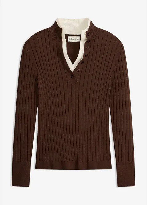 Ribbet, finstrikket genser med viskose i 2-i-1-stil, bonprix