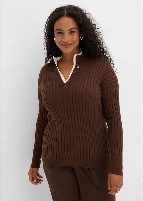 Ribbet, finstrikket genser med viskose i 2-i-1-stil, bonprix