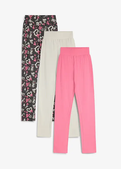 Leggings i elastisk, &oslash;kologisk bomullsmiks (3-pack), bonprix