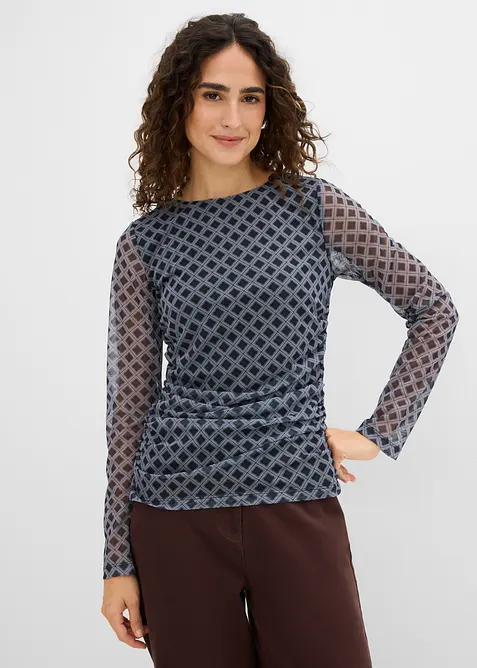 Langermet topp i tynn mesh, bonprix