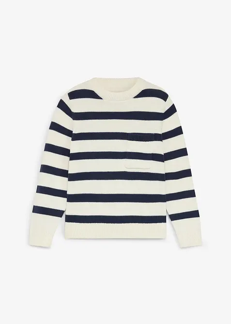 Grovstrikket genser i 100% bomull med stripem&oslash;nster, bonprix