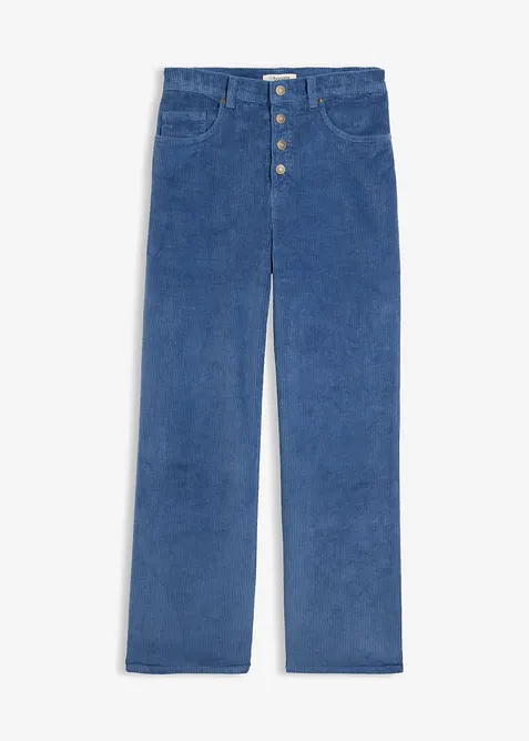 High waist kordfl&oslash;yelsbukse i bomullsmiks, bonprix
