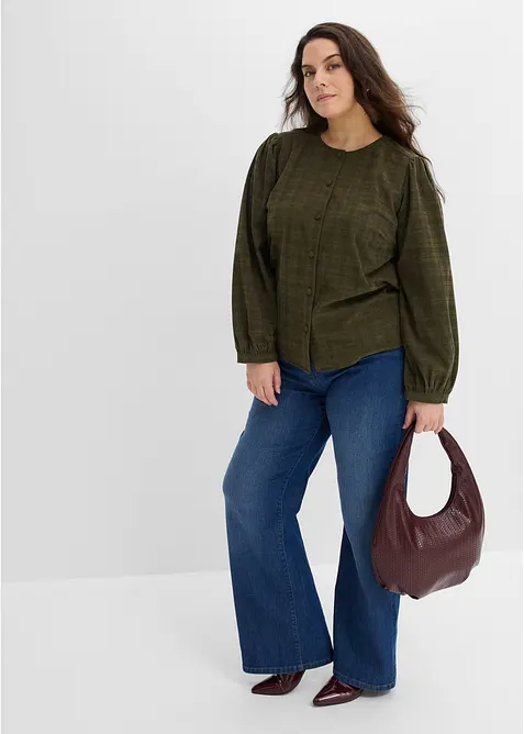 Rutete kordfl&oslash;yelsbluse, bonprix