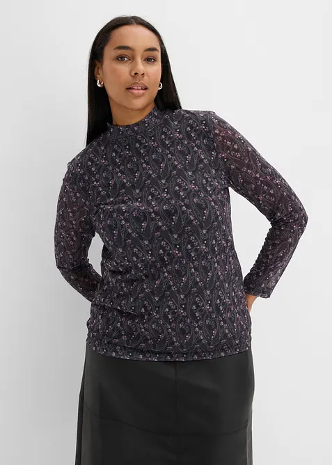 Langermet topp i tynn mesh, bonprix