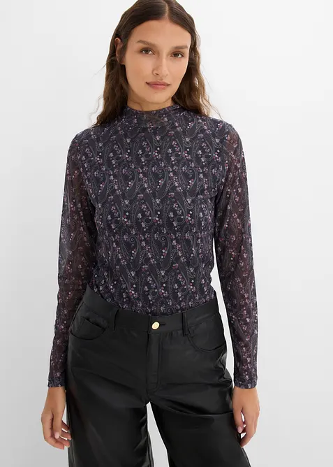 Langermet topp i tynn mesh, bonprix