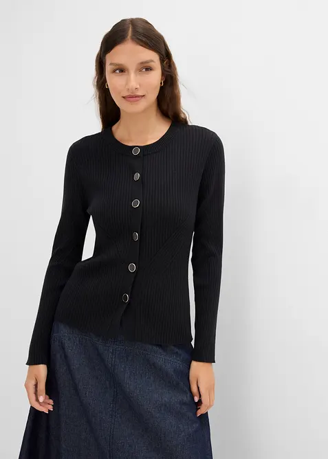 Finstrikket cardigan i viskosemiks, bonprix