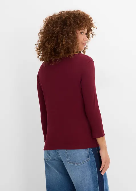 Ribbet topp i 100% &oslash;kologisk bomull med 3/4-lange ermer (3-pack), bonprix
