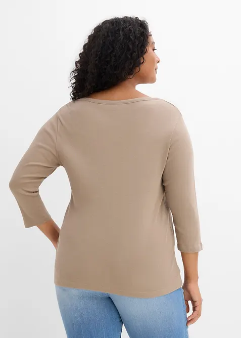 Ribbet topp i 100% &oslash;kologisk bomull med 3/4-lange ermer (3-pack), bonprix