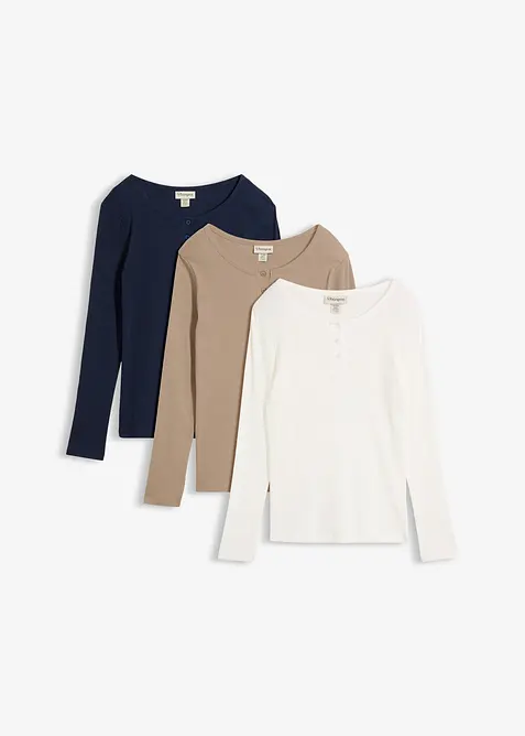 Ribbet bestefartr&oslash;ye i 100% &oslash;kologisk bomull (3-pack), bonprix