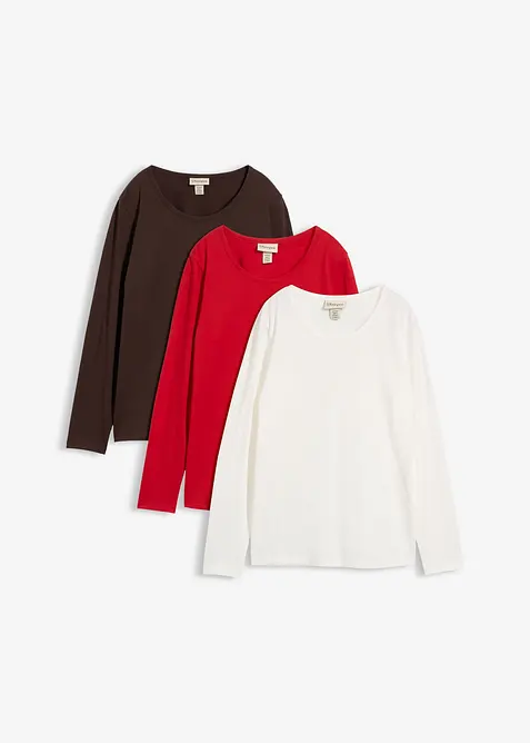 Langermet topp i 100% &oslash;kologisk bomull (3-pack), bonprix