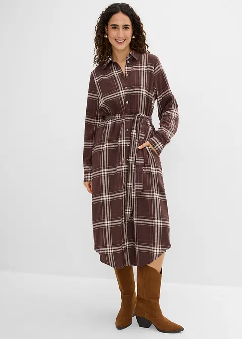 Midikjole i 100% bomullsflanell, bonprix