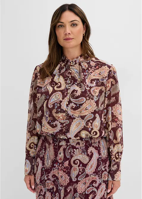 Chiffonbluse med st&aring;krage, bonprix