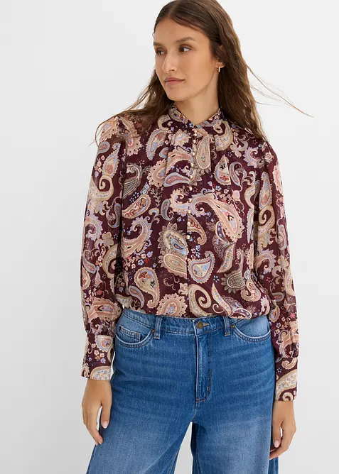 Chiffonbluse med st&aring;krage, bonprix