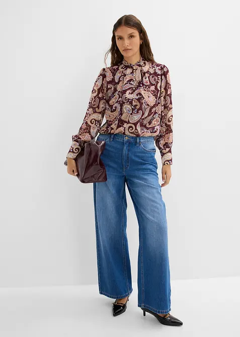 Chiffonbluse med st&aring;krage, bonprix