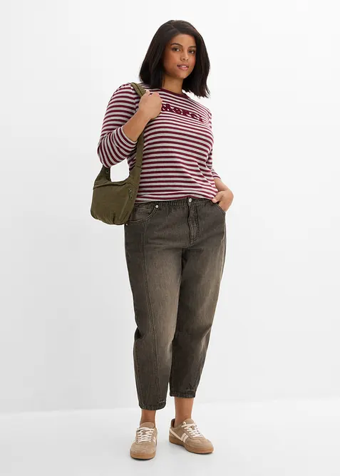 Barrel Jeans Mid Waist, komfortlinning, bonprix
