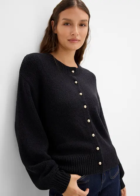 Grovstrikket cardigan med knappestolpe, bonprix