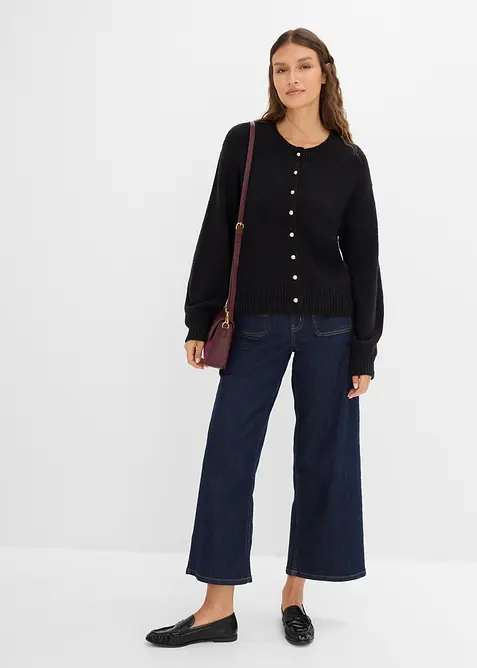 Grovstrikket cardigan med knappestolpe, bonprix