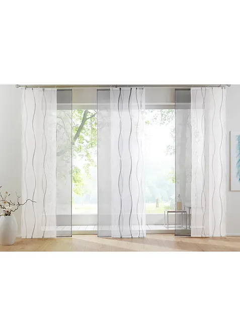 Panelgardin-sett, ensfarget og med print (2 deler), bonprix