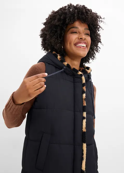 Vattert vest med pilefleece, bonprix
