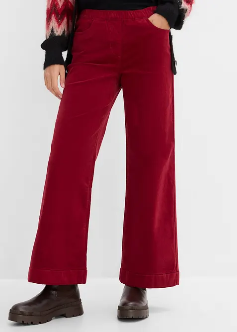 High waist kordfl&oslash;yelsbukse i bomullsmiks, bonprix