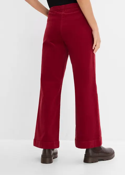High waist kordfl&oslash;yelsbukse i bomullsmiks, bonprix