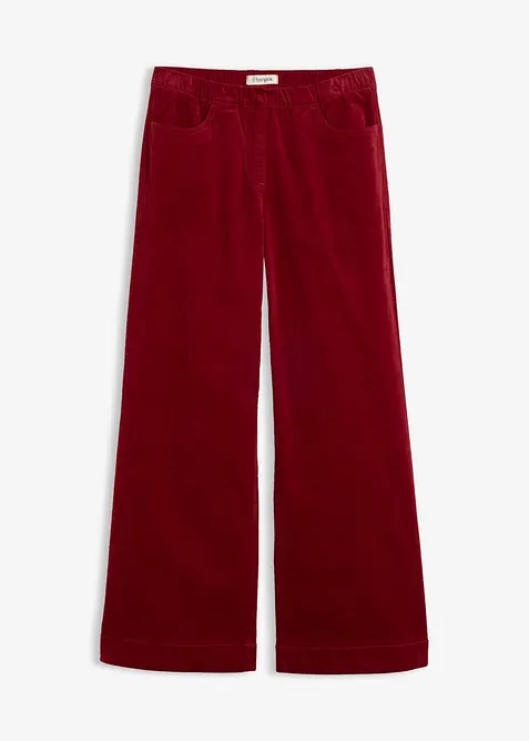 High waist kordfl&oslash;yelsbukse i bomullsmiks, bonprix