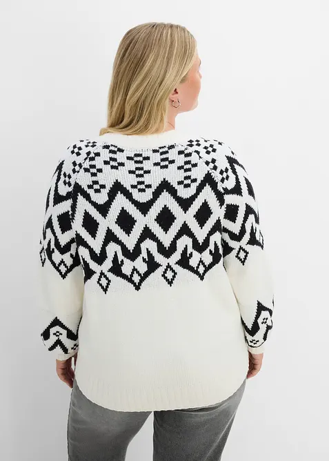Oversized genser med moderne koftem&oslash;nster, bonprix