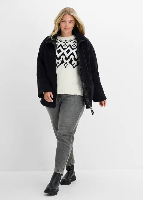 Oversized genser med moderne koftem&oslash;nster, bonprix