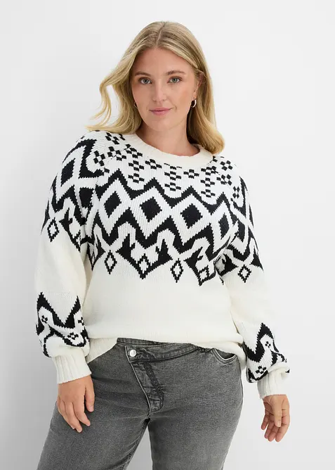 Oversized genser med moderne koftem&oslash;nster, bonprix