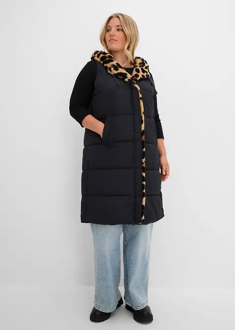 Vattert vest med pilefleece, bonprix