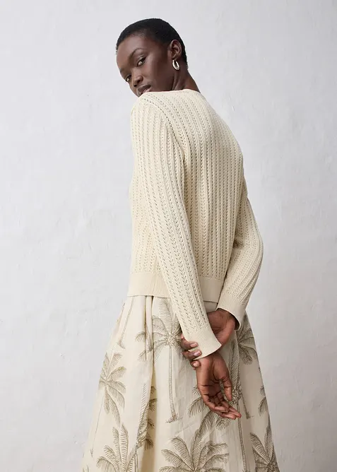 Cardigan med lin og hullm&oslash;nster, bonprix