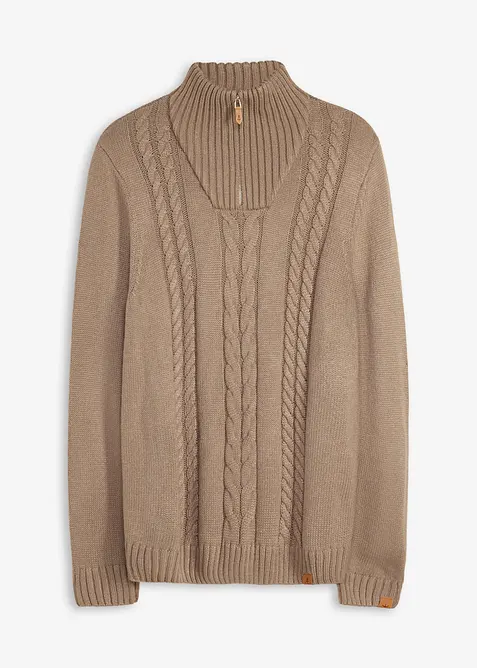 Half zip genser med flettem&oslash;nster, bonprix