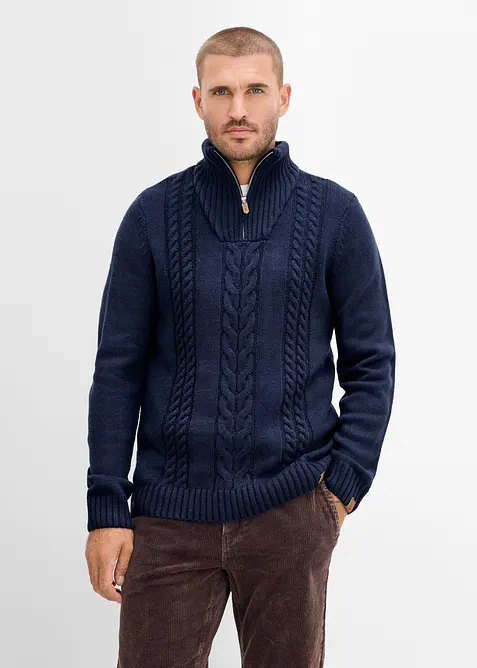Half zip genser med flettem&oslash;nster, bonprix