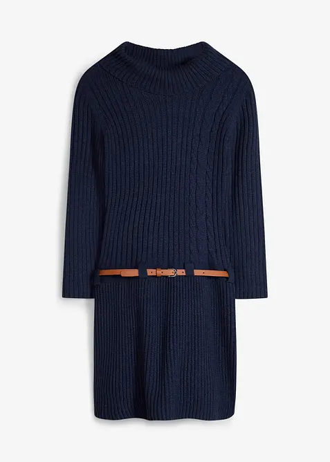 Strikkekjole med belte (2-delt sett), bonprix