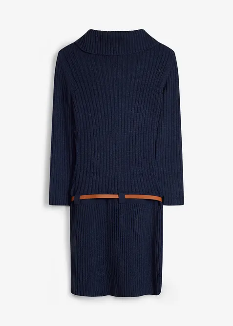 Strikkekjole med belte (2-delt sett), bonprix