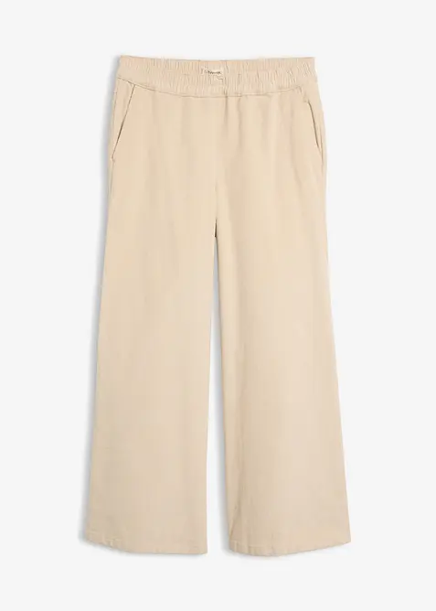 High waist kordfl&oslash;yelsbukse i bomullsmiks, bonprix