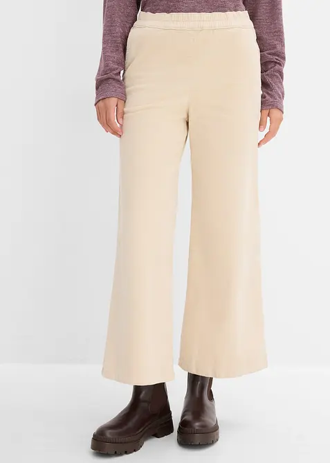 High waist kordfl&oslash;yelsbukse i bomullsmiks, bonprix