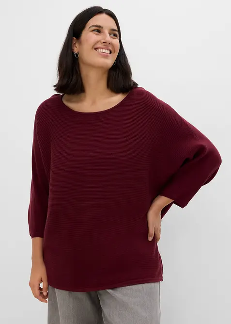 Oversized, ribbestrikket genser i viskosemiks, bonprix