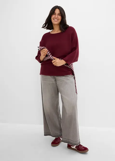 Oversized, ribbestrikket genser i viskosemiks, bonprix