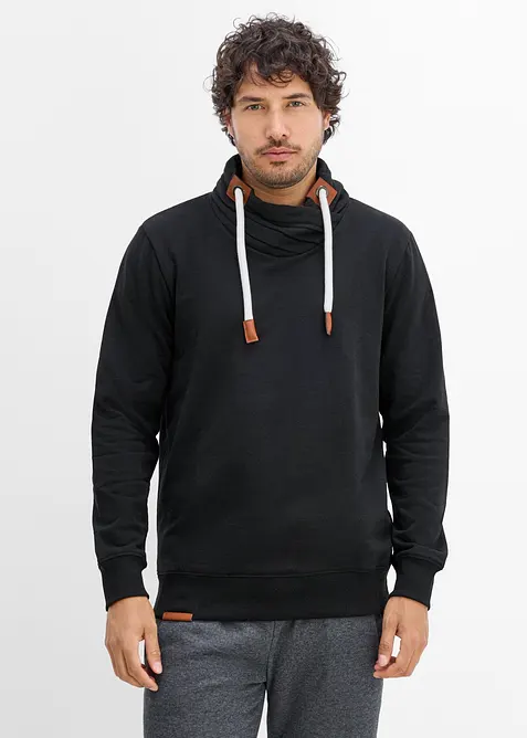 Sweatshirt med sjalskrage og detaljer i imitert skinn, bonprix