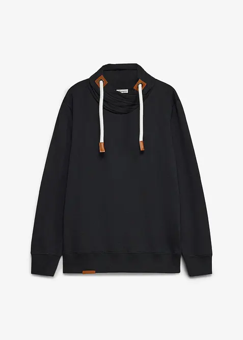 Sweatshirt med sjalskrage og detaljer i imitert skinn, bonprix