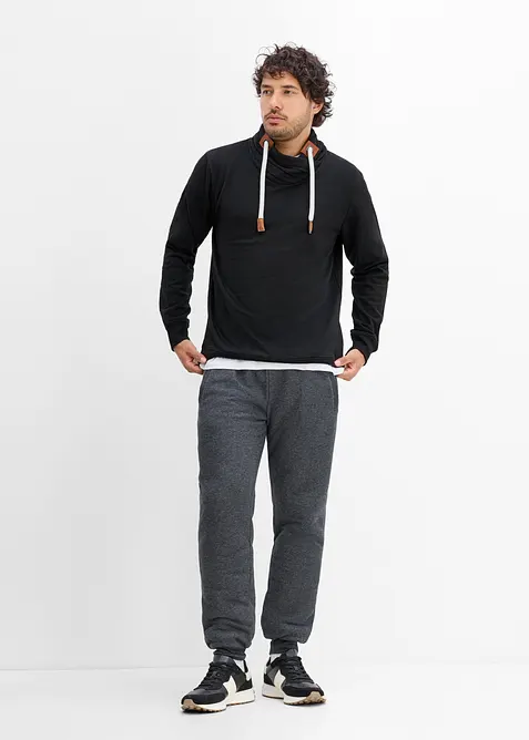 Sweatshirt med sjalskrage og detaljer i imitert skinn, bonprix
