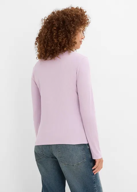 Ribbet, langermet topp i 100% bomull, bonprix