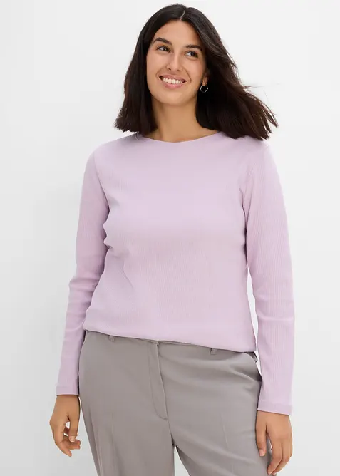 Ribbet, langermet topp i 100% bomull, bonprix