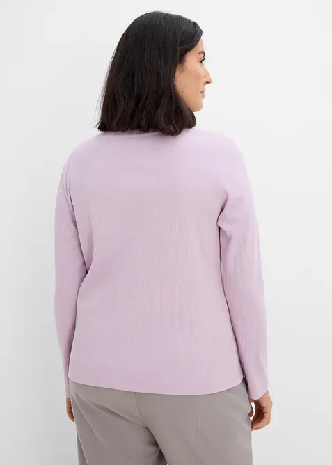 Ribbet, langermet topp i 100% bomull, bonprix